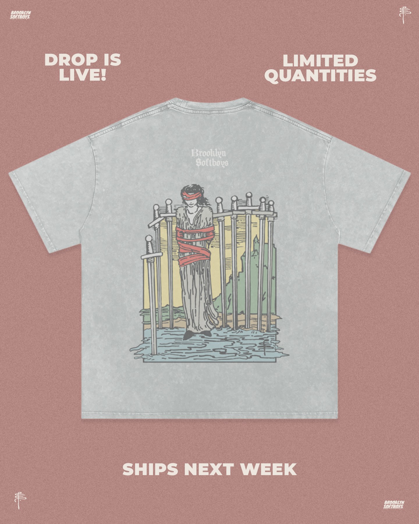 Teaser graphic: Drop is live, limited quantities, on a rose background.