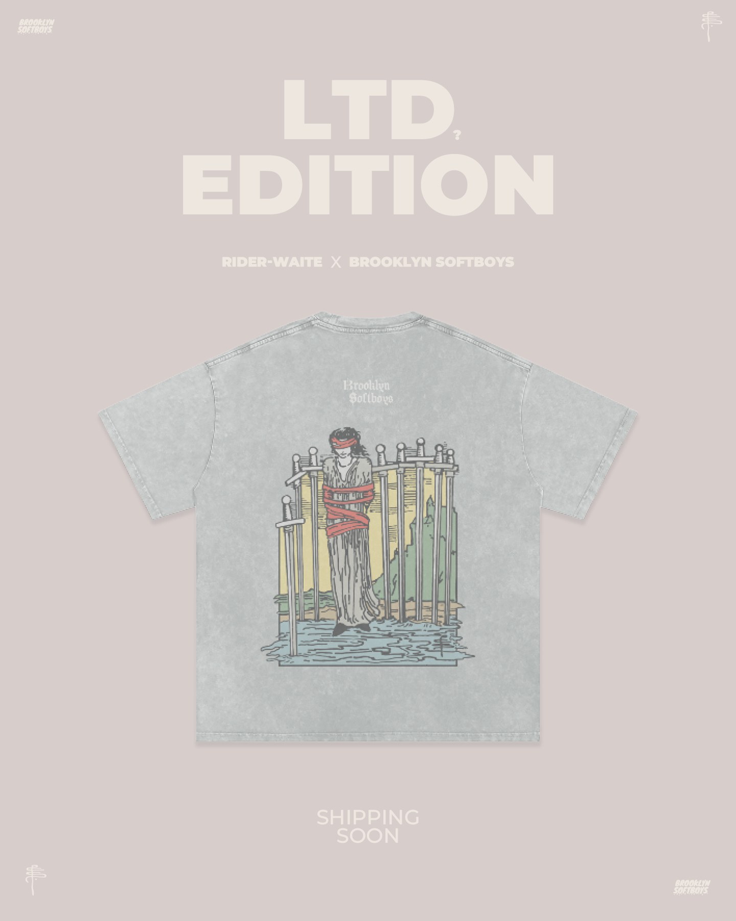 Teaser graphic: LTD Edition announcement with the tee on a dusty pink background.