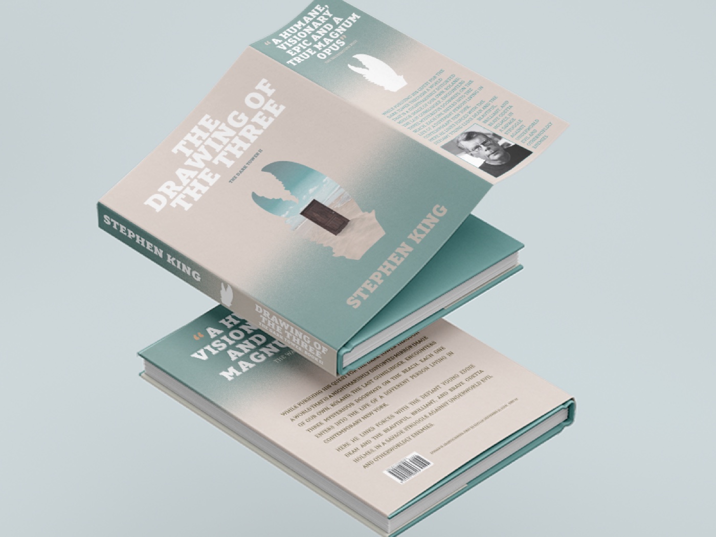 The Drawing of the Three hardcover mockup — front cover, spine, and back jacket copy.