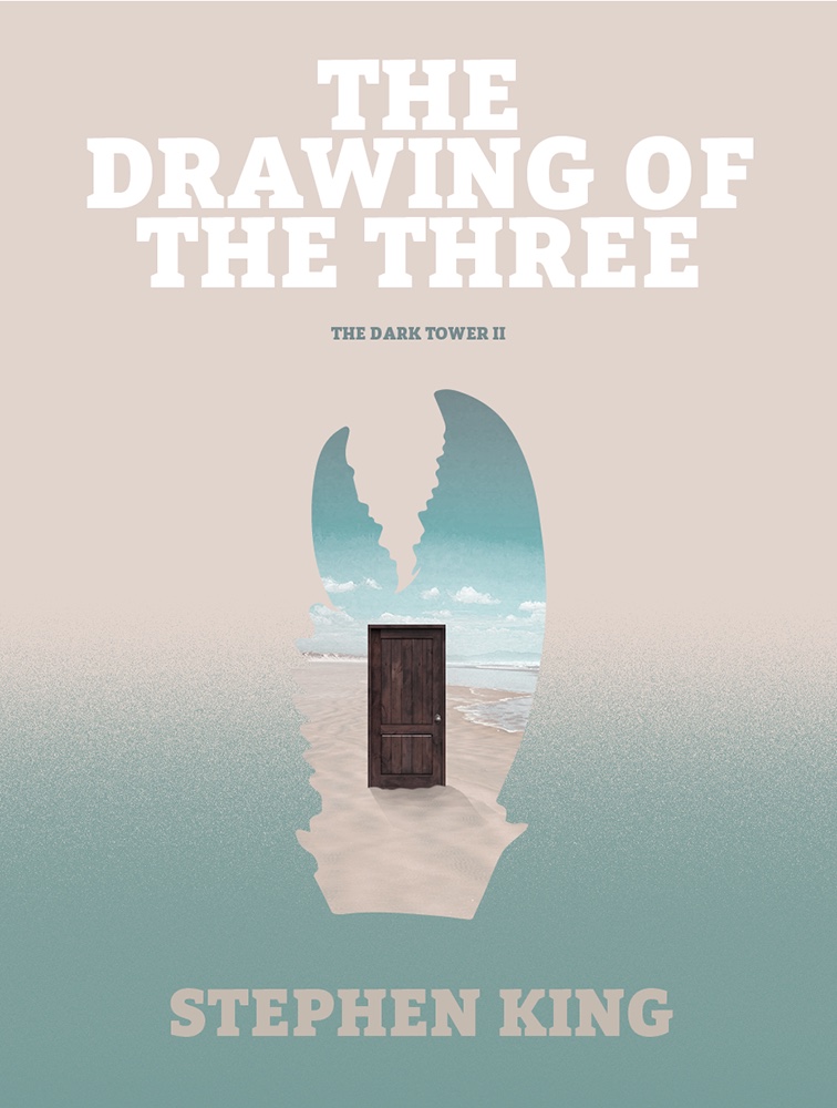 The Drawing of the Three cover — a lobster-claw silhouette holding a door on a beach.