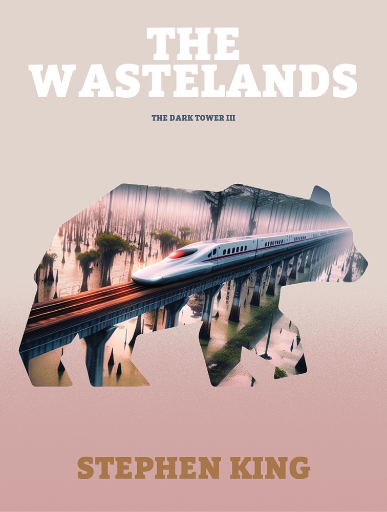The Wastelands cover — a bear silhouette holding a bullet train crossing a bridge.