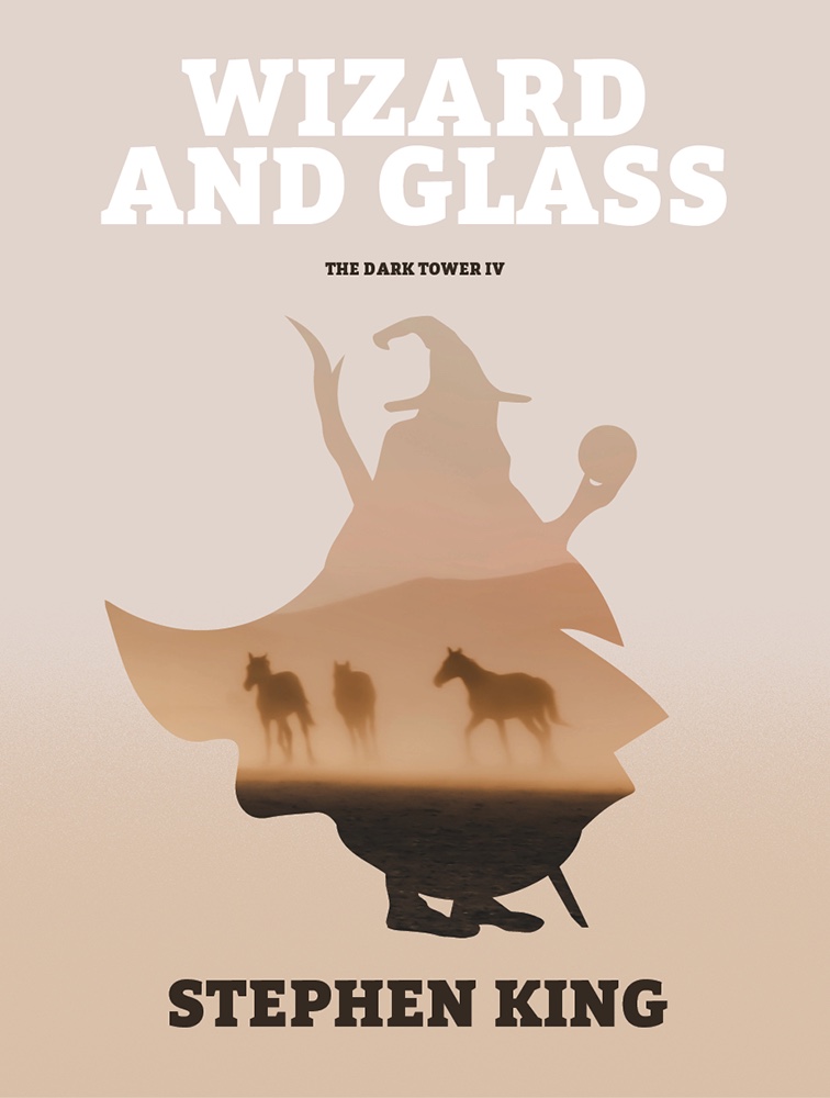 Wizard and Glass cover — a wizard silhouette holding horses in a desert haze.