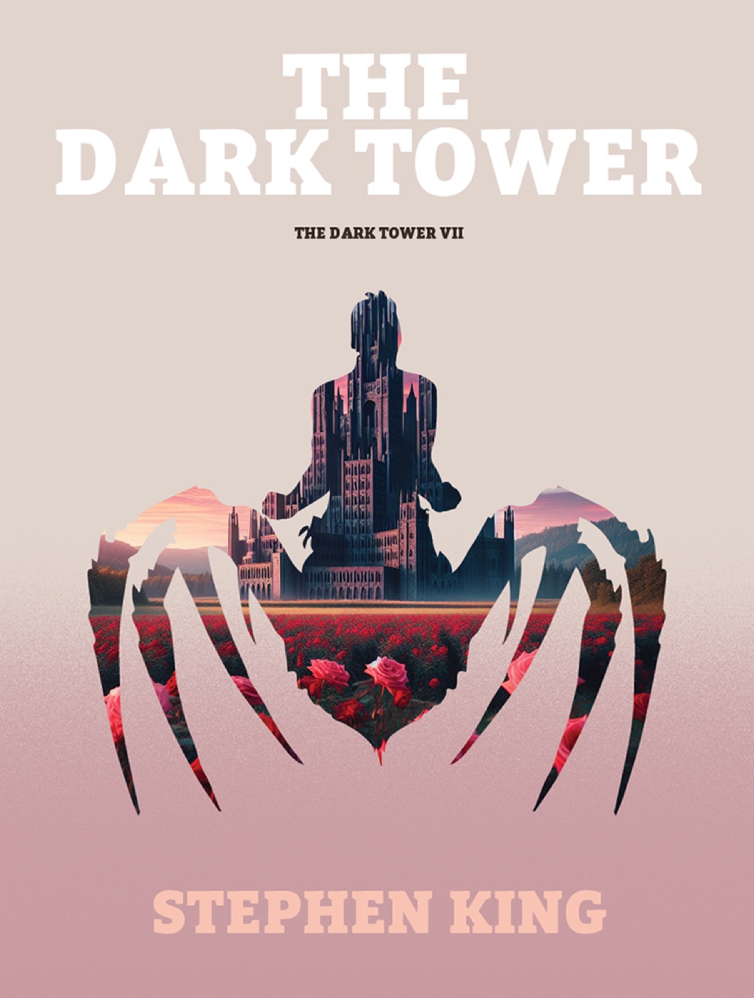 The Dark Tower cover — the tower rising from a field of roses, framed by clawed hands.