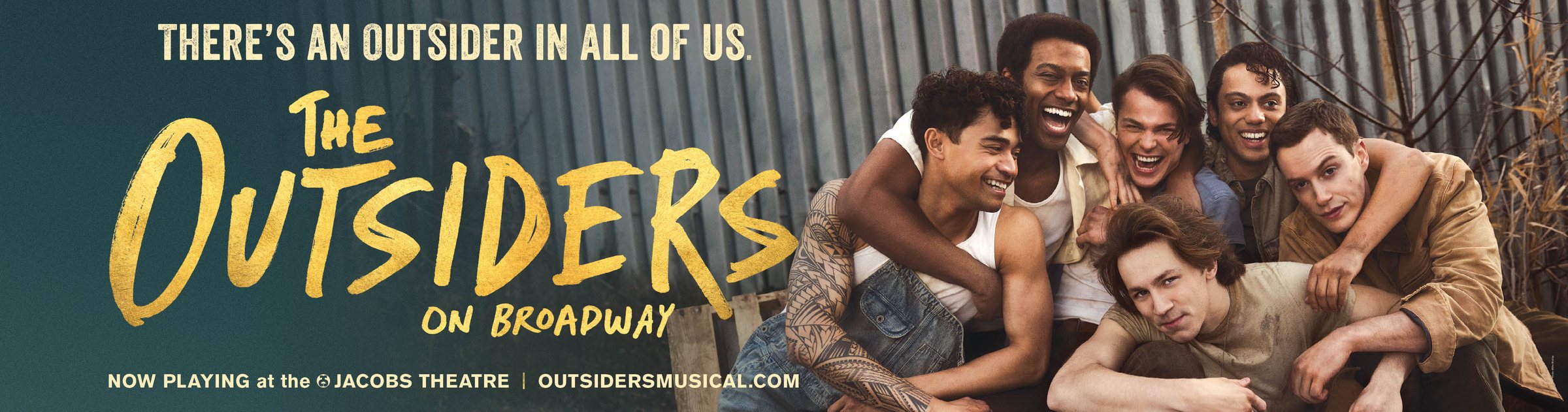 Wall banner design — There's an outsider in all of us, with the cast together on a ledge.