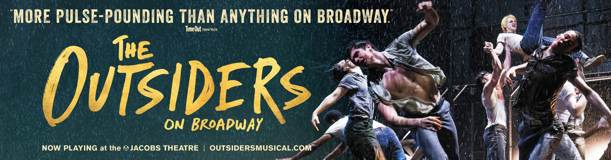Wall banner design with a press line and the cast in motion.