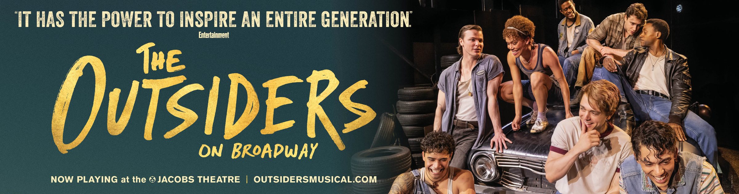 Wall banner design with a press line and the cast gathered around a car.