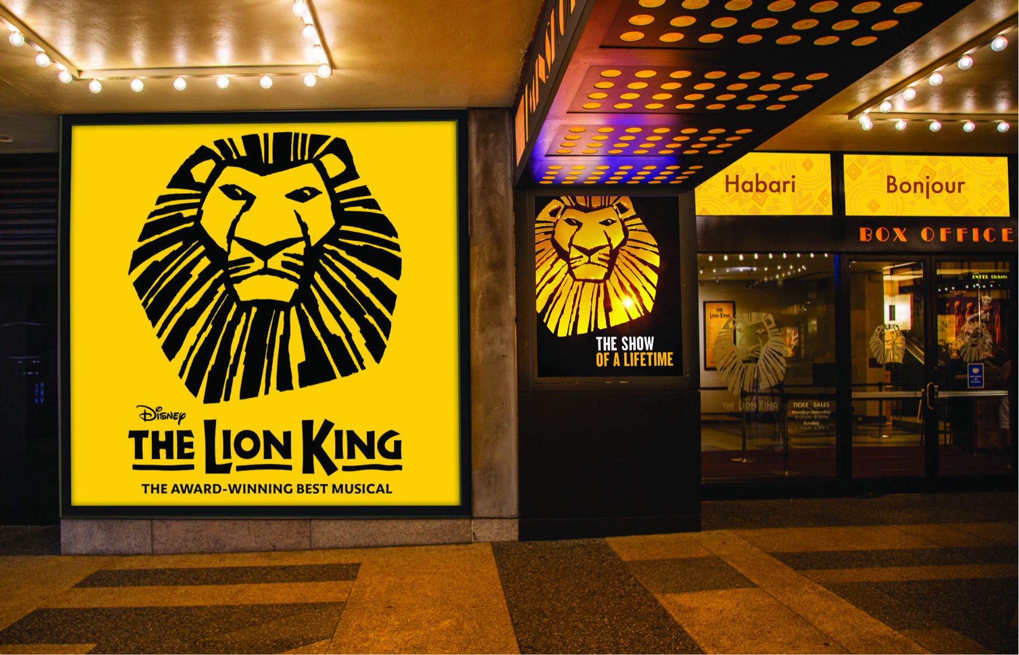 The Lion King facade and marquee, Minskoff Theatre.