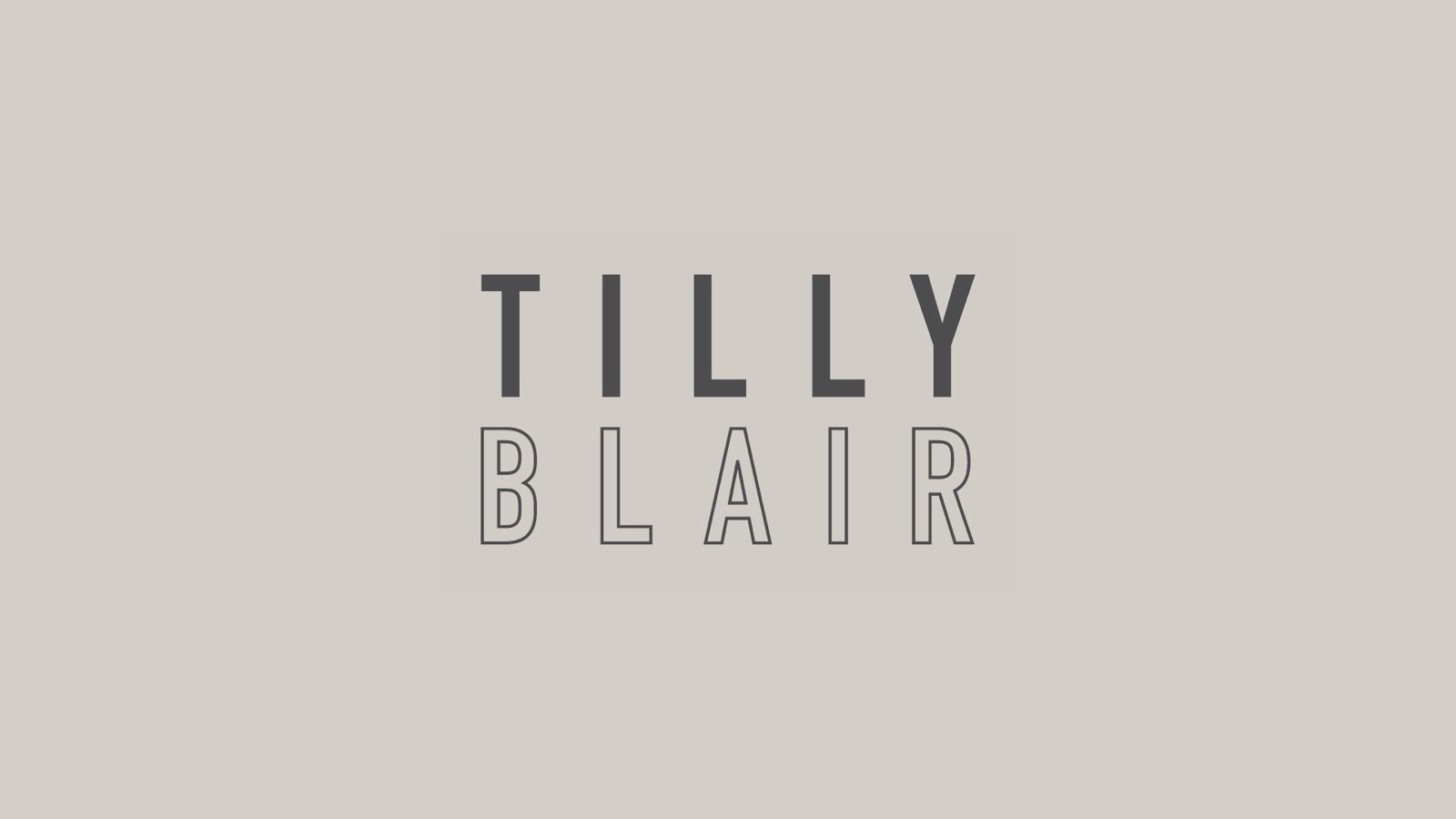 Tilly Blair Photography wordmark — the identity, set in condensed type on a greige field.
