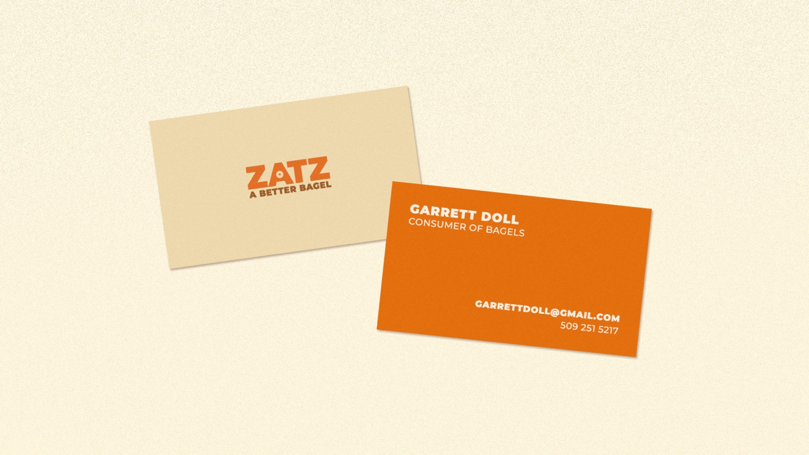 Zatz business card, front and back.